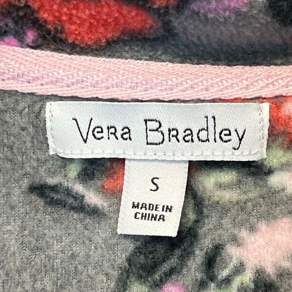 VERA BRADLEY Jacket Women's Small Gray Pink Floral Sporty Fleece Pullover Cozy - Picture 6 of 14